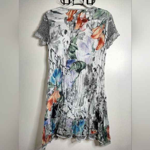 Fleur De Lis (Size S) Multicolored Textured Mix Media Lightweight Tunic Dress - Picture 6 of 10